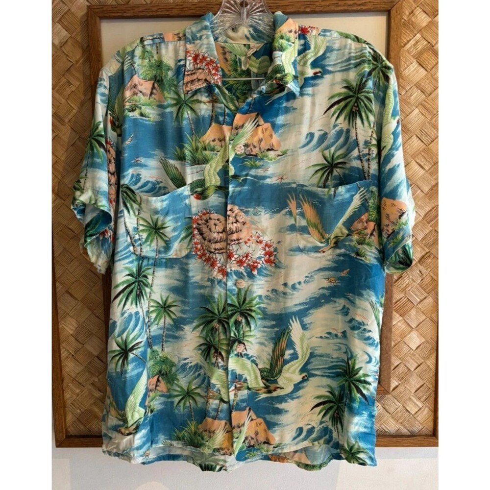 Vtg 50s 60s Rayon Hawaiian Loop Collar Shirt Island Aloha Japan Made Sz L tiki